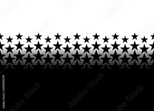 Smooth Transition from black to white with striped halftone from thin lines. Vector pattern from scattered black stars. Modern design element. Vector background for covers, advertising, packaging