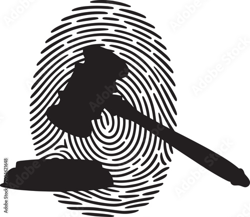 Judge gavel on fingerprint in black silhouette for law and justice