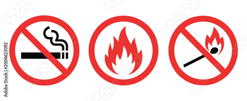 Bild auf Leinwand No smoking sign, red prohibition icon representing no smoking, no open fire, no