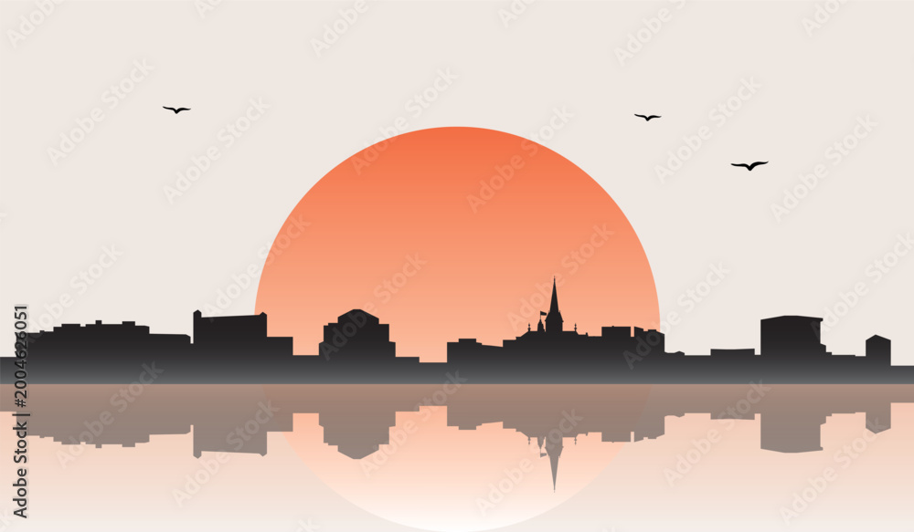 Obraz premium Minimalist contemporary Japanese-style drawing of a half sun skyline with water reflection poster panorama of ZURICH, SWITZERLAND