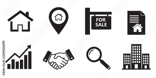 Konstfotografi Real Estate and Property Investment Icon Set for Business Agency and Market Anal