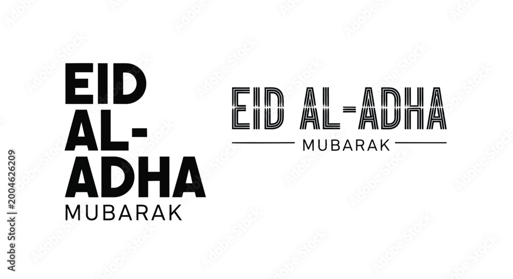 Fototapeta premium Eid al adha mubarak typography set minimalist black and white 