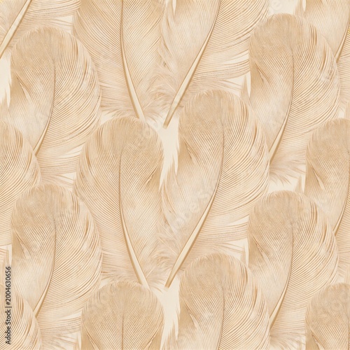 Seamless pattern of beige feathers
