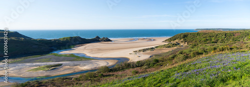 Beach and dunes panorama, Three Cliffs Bay, Gower Peninsula, South Wales