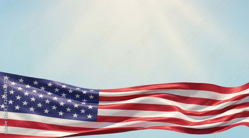 Obraz premium Wide Horizontal Patriotic Banner Scene with American Flag