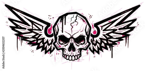 grunge skull png winged skeleton cutout punk graphic png tattoo design cutout street art emblem png aggressive symbol cutout black art png edgy illustration isolated transparent background image