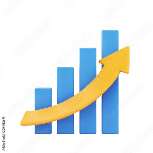 3D blue bars graph with yellow arrow showing growth trend transparent background Free Download 3D blue bars graph with yellow arrow showing growth trend transparent background - GFXLoad