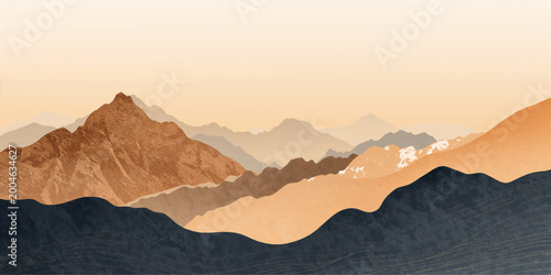 Εκτύπωση καμβά Mountain sunrise and sunset over misty valleys, forests, and peaks with clouds a