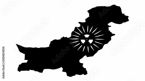 Konstfotografi Pakistan map silhouette with nuclear symbol on white background for global secur