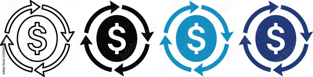 Fototapeta premium Circular dollar sign with arrows financial flow and exchange concepts