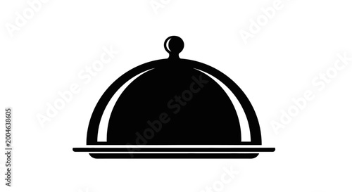 Cuadro en lienzo Silver serving dish cover black silhouette on white background