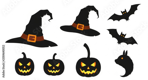 Bild auf Leinwand Halloween icons with witches hats pumpkins.
