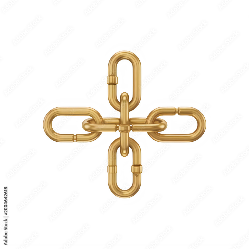 Obraz premium Golden chain links forming a cross shape on white background transparent background