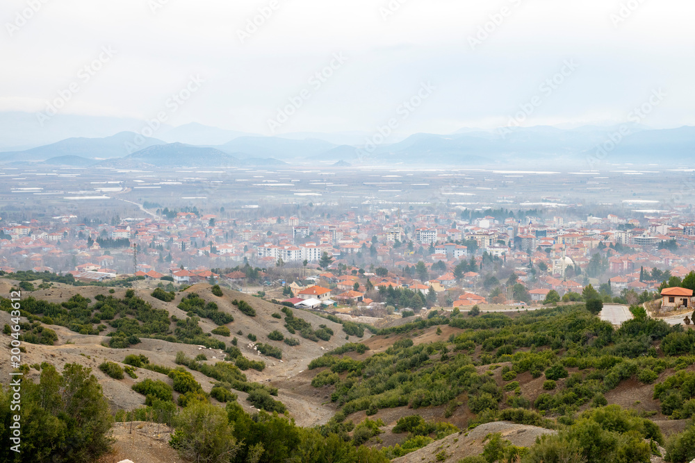 Obraz premium Cibyra or Kibyra, also referred to as Cibyra Magna, was an Ancient Greek city near the modern town of Gölhisar, in Burdur Province. Ruined antique theater panoramic view at archaeological site of anci