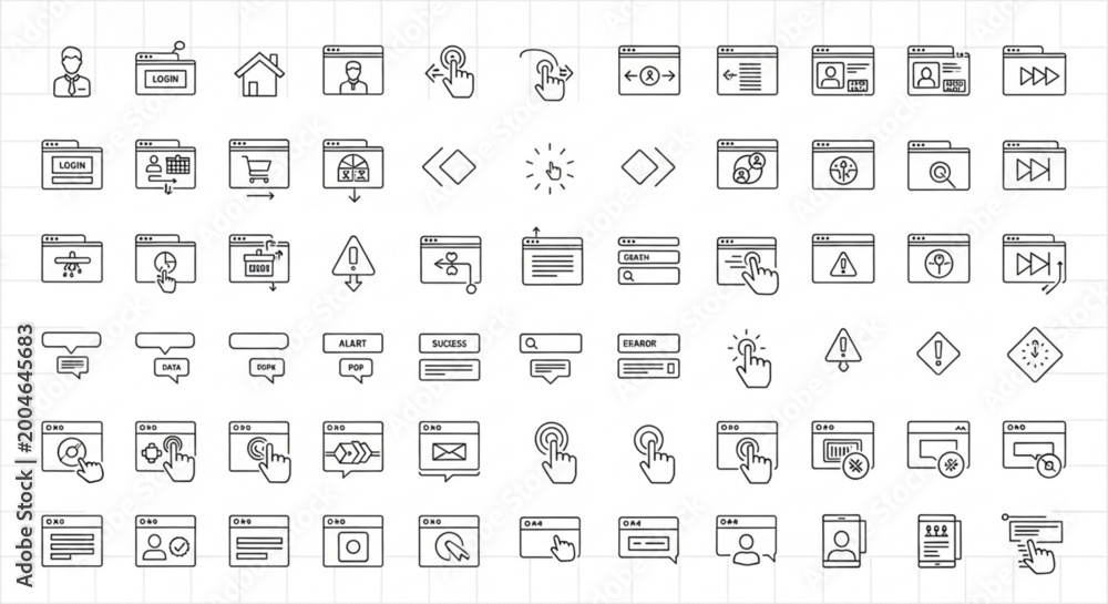 Obraz premium Various technology and communication icons are displayed in a grid.
