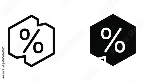 Percentage sign icons in hexagon shapes with discount style