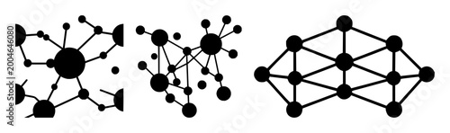 Networking nodes icon set with solid black shape on white background featuring nodes, connectivity, diagram with vector and outline