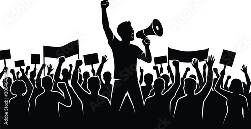 Photography Protest, demonstration, crowd, activism, black silhouette, vector icons