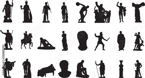 Fotografie Ancient Greek and Roman statues silhouette set featuring classical sculptures of