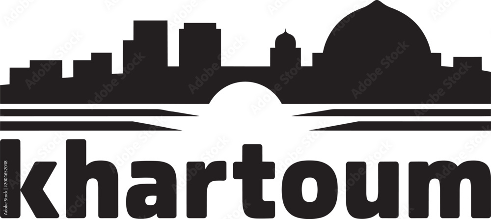 Fototapeta premium Khartoum skyline vector illustration with architectural landmarks and text with cityscape art