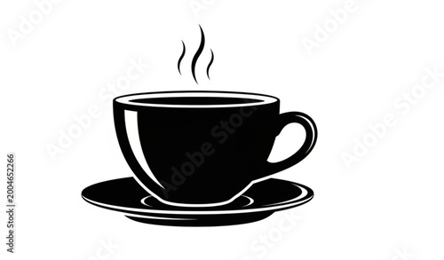 Cuadro en lienzo Minimal black coffee cup and saucer illustration for cafe branding vector design