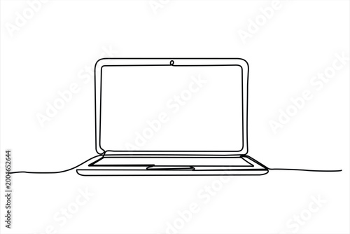 Laptop computer continuous one line drawing vector. Minimalist electronic device outline illustration for tech branding, remote work, and digital lifestyle concepts..eps