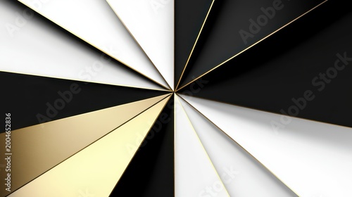 Abstract Geometric Pattern of Radiating Black White and Gold Segments