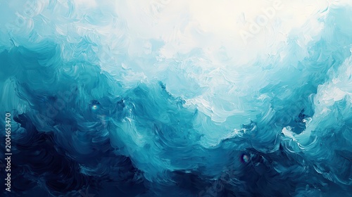 Abstract Ocean Waves with Textured Patterns in Deep Blues and Whites Evoking Natural Movement