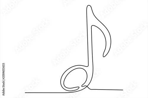 Obraz na plátně Single musical quaver note vector illustration, continuous one line drawing of music eighth note symbol isolated on white background