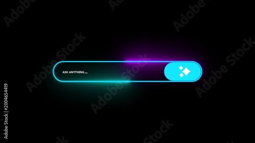 Unlock creative AI power ASK anything with a prompt search bar and sparkling ideas for innovation now.Modern search bar interface with prompt text for AI generation and digital assistant use.4k