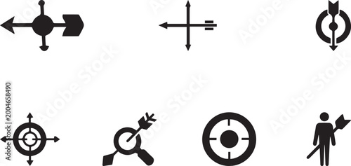 Fotografia Black and white vector illustration of target and aim icons set, including cross