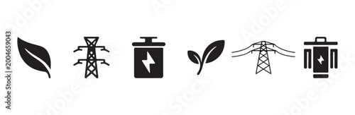 Natural resources and grid icons for sustainable power system.