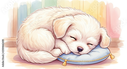 Cozy Canine Slumber Art Delightful Daydreaming Puppy in a Warm Watercolor Dreamy Nook