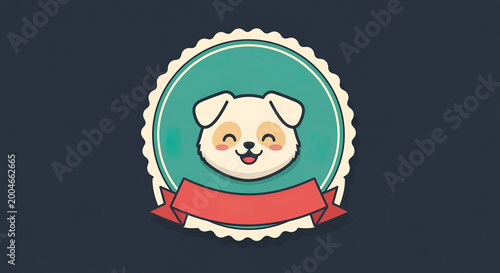 Emblem of a Playful Puppy in Turquoise and Beige Stamp Style with Pet Graphics and Friendly Vibes
