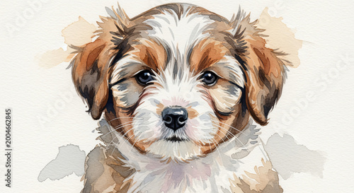 Cute Australian Shepherd Puppy Watercolor Art, Adorable Canine Portrait for Home and Office Decor