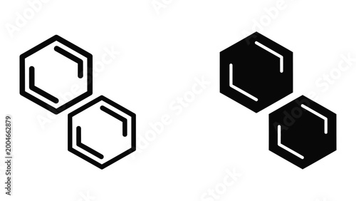 Foto Black and white benzene ring molecular structure pair icons