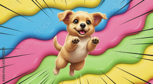 Adorable Cartoon Puppy with a Bright Gradient Background, Exuding Joy and Playfulness in Animation