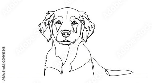 Charming Golden Puppy Portrait with Playful Expression, Detailed Line Art of Adorable Pet Friend