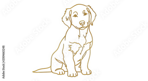 Adorable Golden Retriever Puppy Sitting, Cute Sketch Outline of Young Dog with Friendly Expression