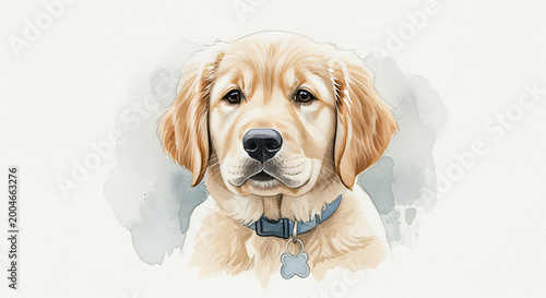 Adorable Golden Retriever Puppy in Watercolor Style Realistic Expression and Charming Appeal