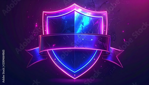 Neon glowing shield emblem