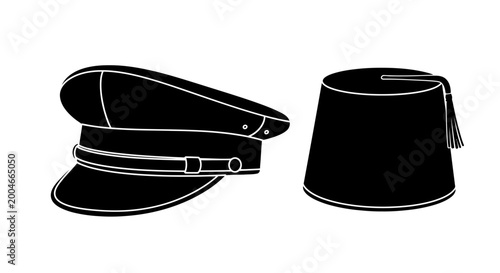 Foto Military and fez hats silhouette on a white background