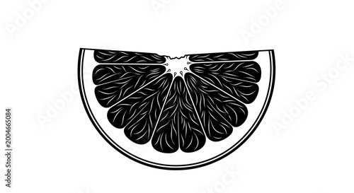 Grapefruit slice silhouette black and white line drawing