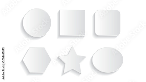 3D Paper Cut White Geometric Shapes Set with Soft Shadows