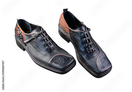 Photos Two-tone wingtip brogue dress shoes, vintage black and brown leather oxford foot