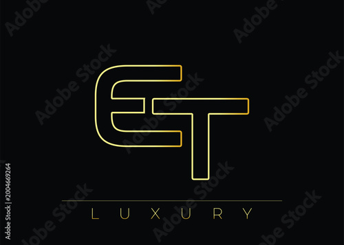 ET Luxury Modern Interlocking Letter Logo Design. Luxury Monogram Logo With Gold Outline On dark Background, Elegant Minimal Branding Mark.