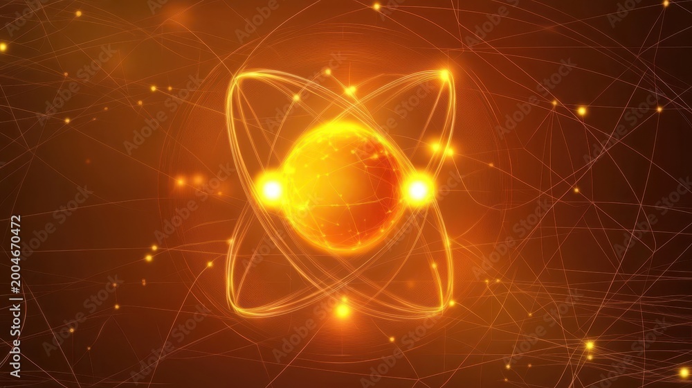 Fototapeta premium Abstract Quantum Atom Model with Orbiting Electrons Representing Scientific Research and Advanced Technology