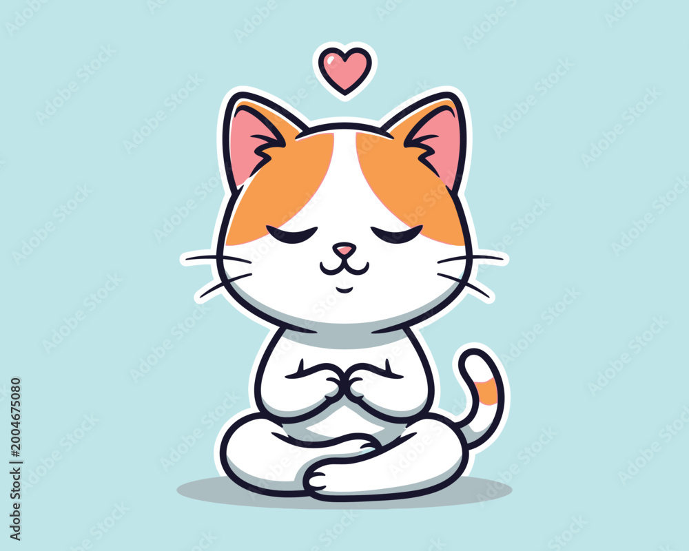 Obraz premium Meditating kitten a peaceful orange and white cat in a zen pose