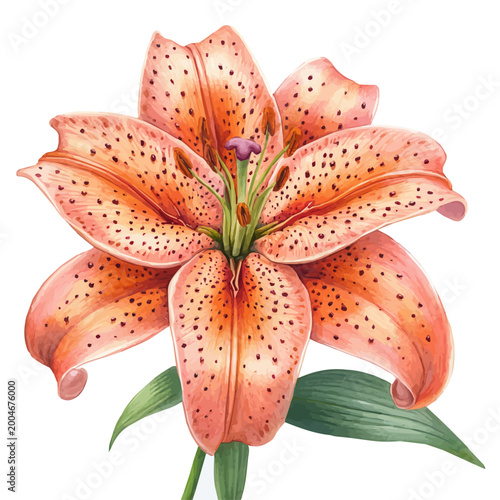 Lily Flower, vector clipart in watercolor with smooth gradients, isolated on a white background.