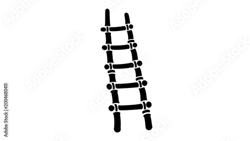 Fotografie A black, stylized, leaning ladder with circular join points between rungs